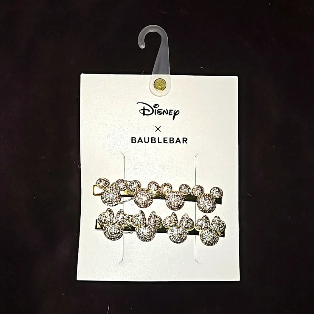 Disney x Baublebar 2 pc. Mickey & Minnie Gold & Rhinestone Hair Clips - Picture 2 of 7